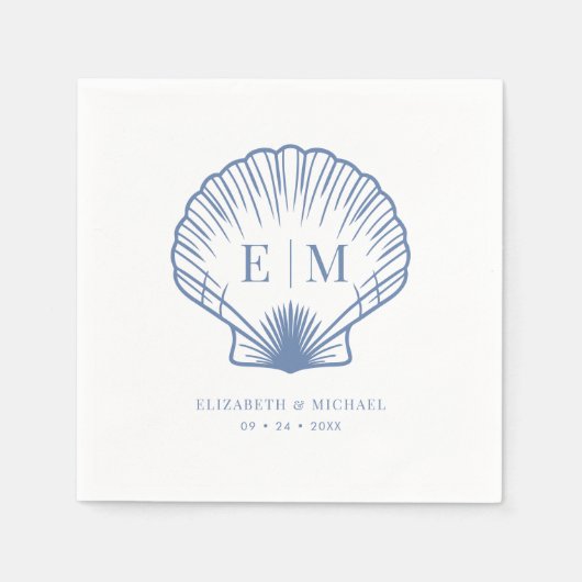 Serviette En Papier Mariage Monogramme du Coastal Blue Seashell (Devant)