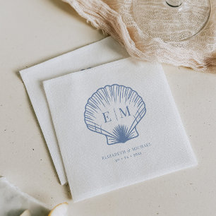 Serviette En Papier Mariage Monogramme du Coastal Blue Seashell