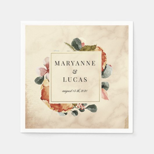 Serviette En Papier mariage monogramme du feuillage d'aquarelle d'auto (Devant)