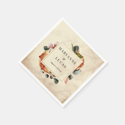 Serviette En Papier mariage monogramme du feuillage d'aquarelle d'auto (Coin)