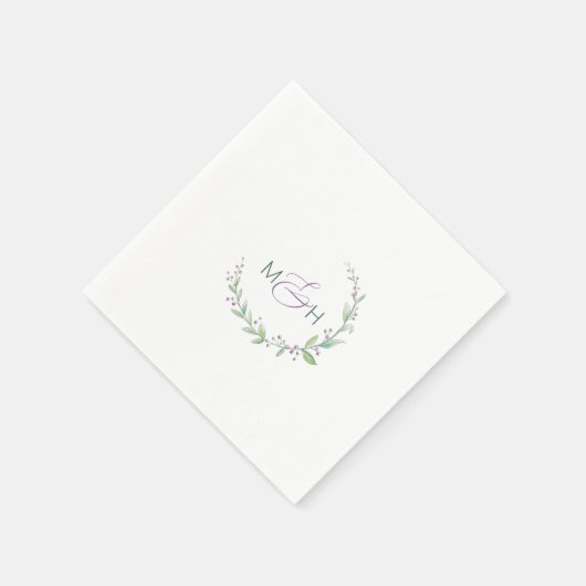 Serviette En Papier Mariage monogramme du feuillage vert mauve (Coin)