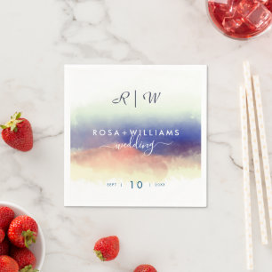 Serviette En Papier mariage monogramme du paysage aquarelle brumeux