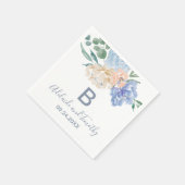 Serviette En Papier Mariage Monogramme Dusty Blue Florals (Coin)