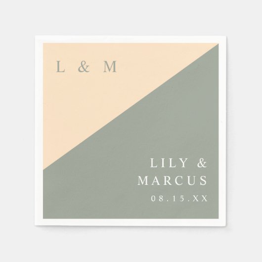 Serviette En Papier Mariage Monogramme Élégant Vert Sage Et Crème (Devant)