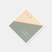 Serviette En Papier Mariage Monogramme Élégant Vert Sage Et Crème (Coin)