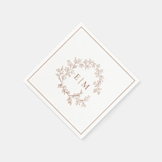 Serviette En Papier Mariage Monogramme en terre cuite moderne (Coin)