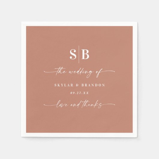 Serviette En Papier Mariage monogramme en terre cuite simple couleur s (Devant)