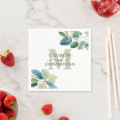 Serviette En Papier Mariage monogramme Eucalyptus vert (En situation)