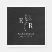 Serviette En Papier Mariage Monogramme Floral Noir (Devant)