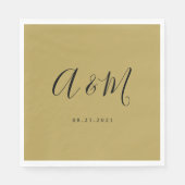 Serviette En Papier Mariage Monogramme Gold Black Elegant (Devant)