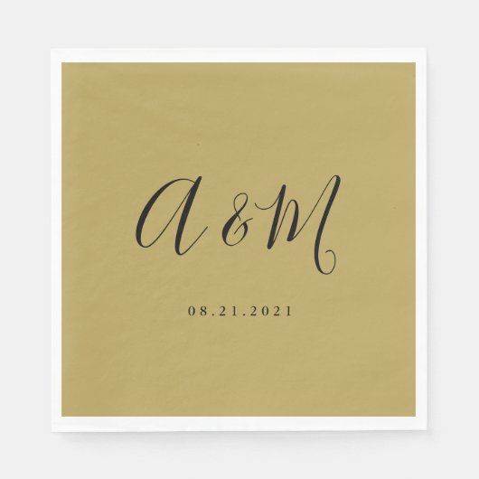 Serviette En Papier Mariage Monogramme Gold Black Elegant (Devant)