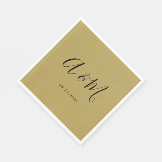 Serviette En Papier Mariage Monogramme Gold Black Elegant (Coin)
