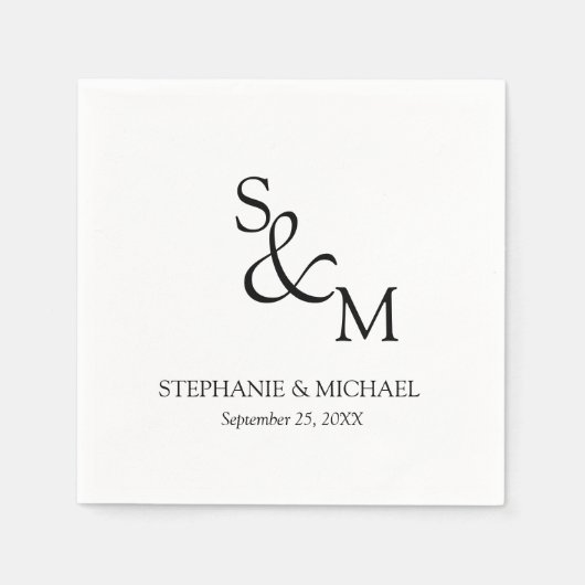 Serviette En Papier Mariage Monogramme Initial Nom Minimal (Devant)