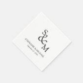 Serviette En Papier Mariage Monogramme Initial Nom Minimal (Coin)