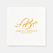 Serviette En Papier Mariage Monogramme initial or blanc (Devant)