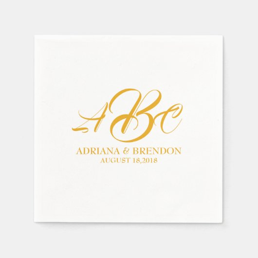 Serviette En Papier Mariage Monogramme initial or blanc (Devant)