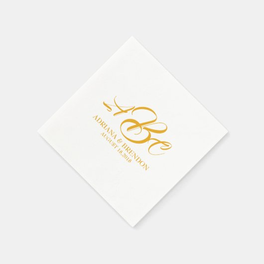 Serviette En Papier Mariage Monogramme initial or blanc (Coin)