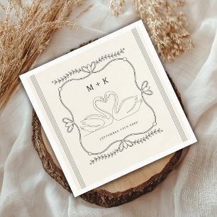 Serviette En Papier Mariage Monogramme Initiales Rayures Cygne Vintage