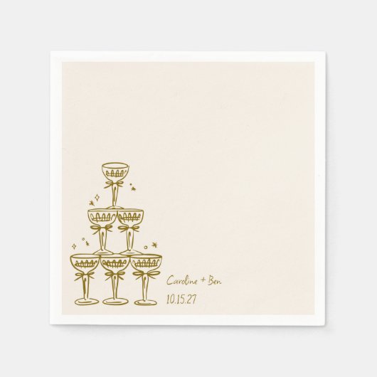 Serviette En Papier Mariage Monogramme manuscrit de Champagne Tower Go (Devant)