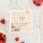 Serviette En Papier Mariage Monogramme Mariage Orange et Aqua (En situation)