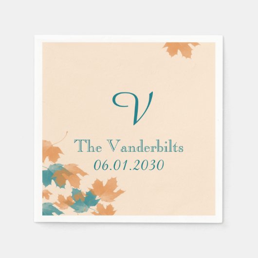 Serviette En Papier Mariage Monogramme Mariage Orange et Aqua (Devant)