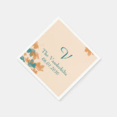Serviette En Papier Mariage Monogramme Mariage Orange et Aqua (Coin)