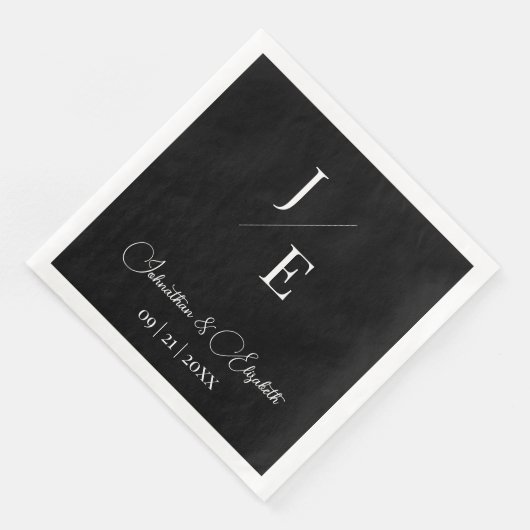 Serviette En Papier Mariage monogramme minimal | Noir (Coin)