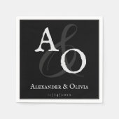 Serviette En Papier Mariage Monogramme minimaliste noir (Devant)