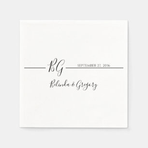 Serviette En Papier Mariage Monogramme minimaliste noir et blanc