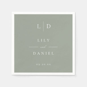 Serviette En Papier Mariage Monogramme minimaliste Sage Green