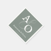 Serviette En Papier Mariage Monogramme minimaliste Sage Green (Coin)