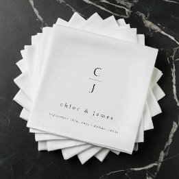 Serviette En Papier Mariage Monogramme moderne minimaliste noir blanc