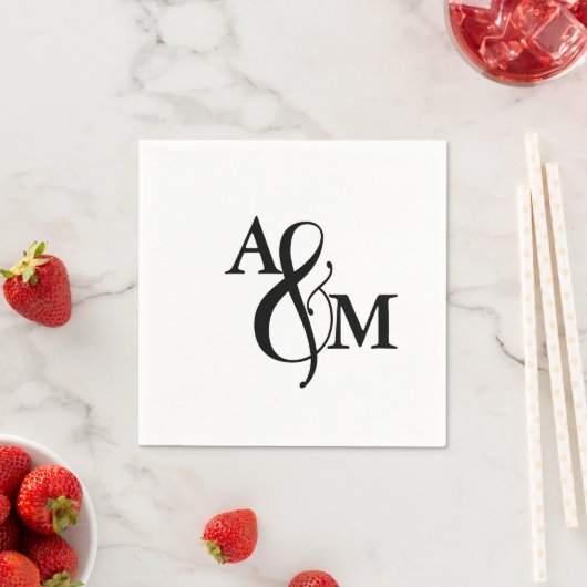 Serviette En Papier Mariage Monogramme Moderne Noir & Blanc (En situation)