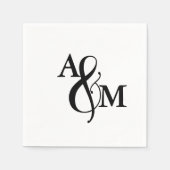 Serviette En Papier Mariage Monogramme Moderne Noir & Blanc (Devant)