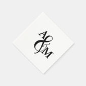 Serviette En Papier Mariage Monogramme Moderne Noir & Blanc (Coin)