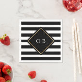 Serviette En Papier Mariage Monogramme Monogramme Gravé Noir Blanc (En situation)