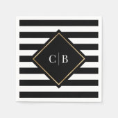 Serviette En Papier Mariage Monogramme Monogramme Gravé Noir Blanc (Devant)