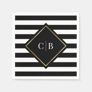 Serviette En Papier Mariage Monogramme Monogramme Gravé Noir Blanc