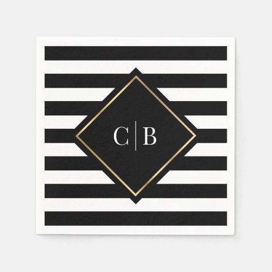 Serviette En Papier Mariage Monogramme Monogramme Gravé Noir Blanc (Devant)