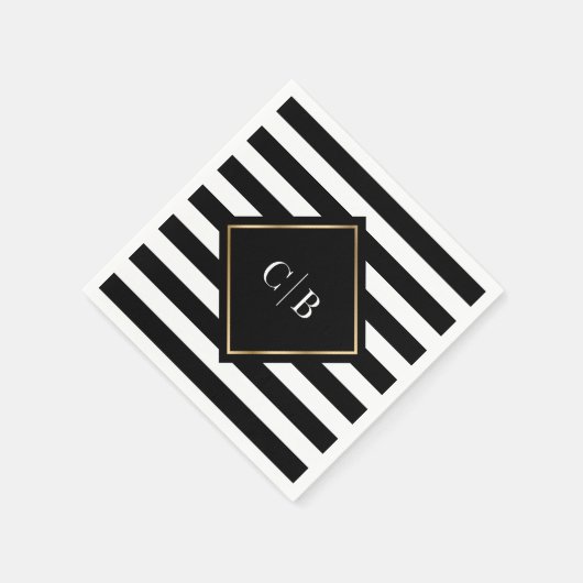 Serviette En Papier Mariage Monogramme Monogramme Gravé Noir Blanc (Coin)