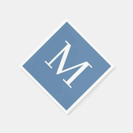 Serviette En Papier Mariage monogramme Napkin Dusty Blue Design (Coin)