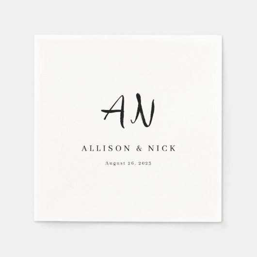 Serviette En Papier Mariage Monogramme Neutre Simple (Devant)