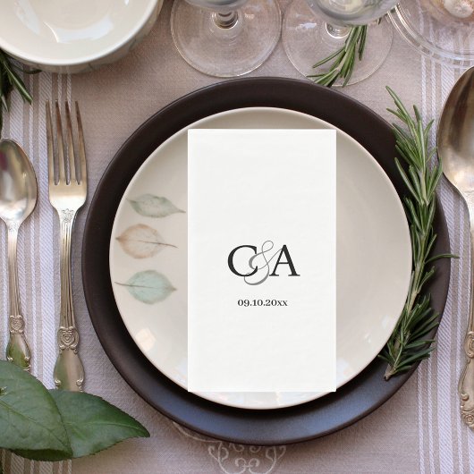 Serviette En Papier Mariage monogramme noir blanc