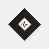 Serviette En Papier Mariage Monogramme noir blanc cadre or moderne (Coin)