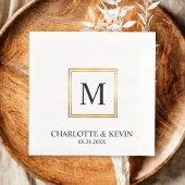 Serviette En Papier Mariage Monogramme noir blanc cadre or moderne