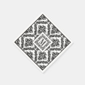 Serviette En Papier Mariage monogramme noir, blanc damassé (Coin)