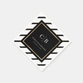 Serviette En Papier Mariage Monogramme noir blanc et or rayé (Coin)