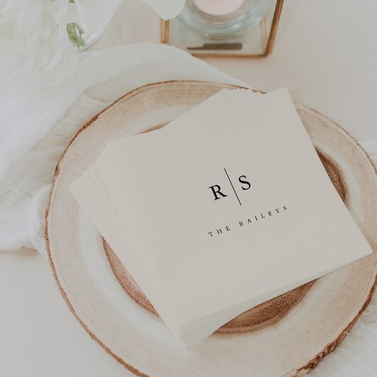 Serviette En Papier Mariage Monogramme noir & écrin classique