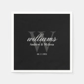 Serviette En Papier Mariage Monogramme Noir et Blanc (Devant)