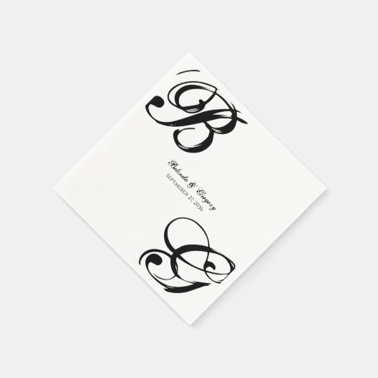 Serviette En Papier Mariage Monogramme noir et blanc (Coin)